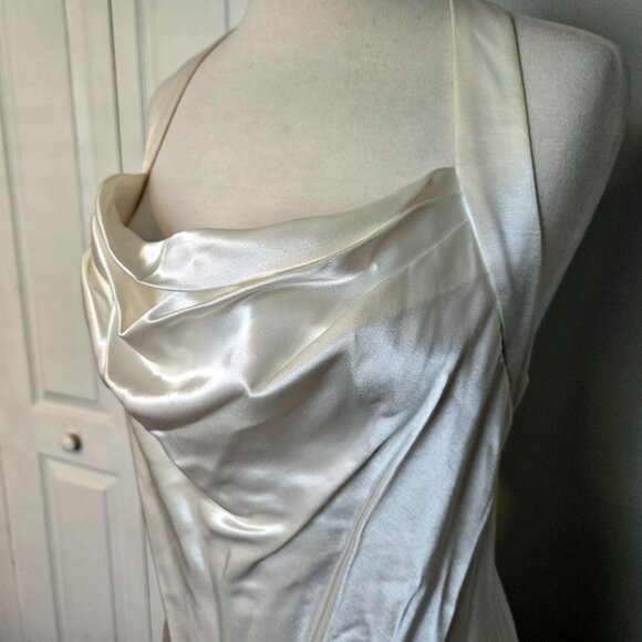 ABS Evening by Allen Schwartz Cream Satin Dress Size 8 - Picture 2 of 8
